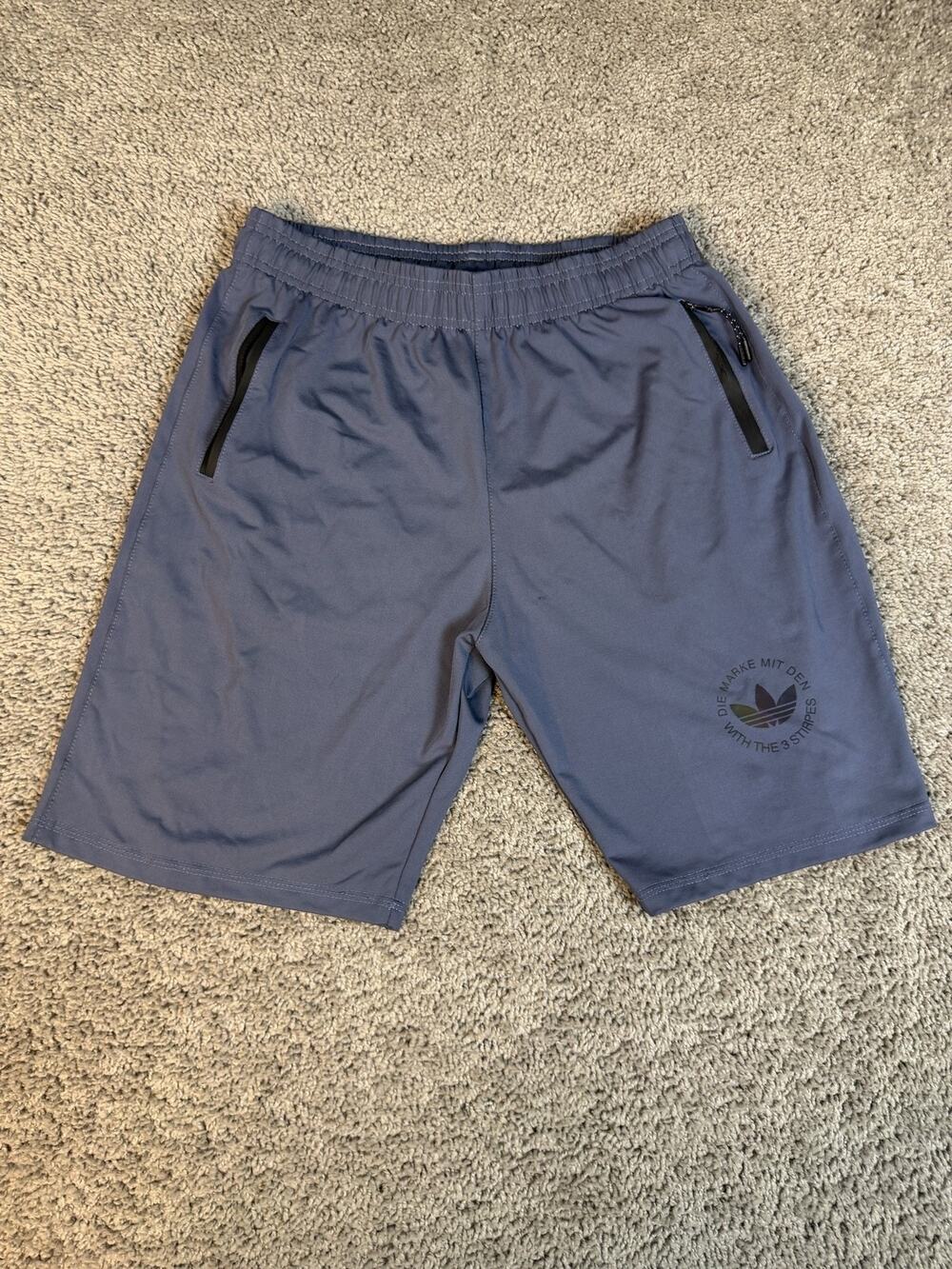 Adidas Shorts Mens L Blue Jersey Elastic Waist Pockets 11 Inseam Training